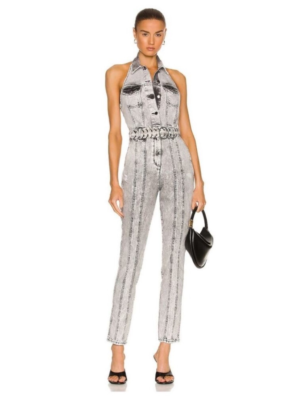 Retrofete Ben Jumpsuit in Light Acid Grey Size 25 Halter Open Back *NO Belt*
